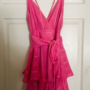 Pink Lily Hot Barbie Pink Spaghetti Strap Adjustable Lined Flared Romper, XL